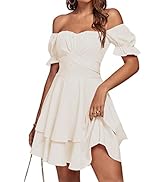 LYANER Women's Tie Back Off Shoulder Wrap Layer Ruffle Short Sleeve Mini Dress