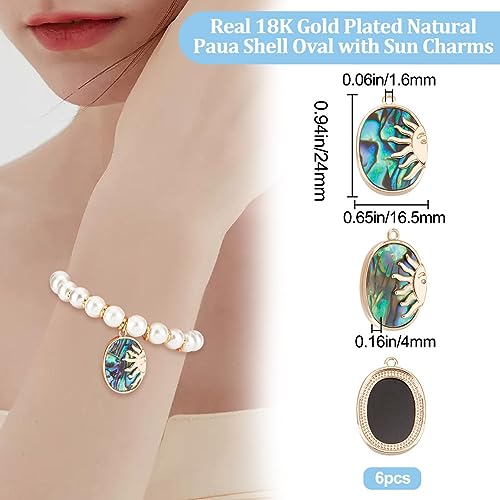 Beebeecraft 1 Box 6Pcs Abalone Shell Charms 18K Gold Plated Oval Paua Shell Charms Sun Colorful Pendant Charm for Earring Necklace DIY Jewelry Making 0.65x0.06In - Image 2