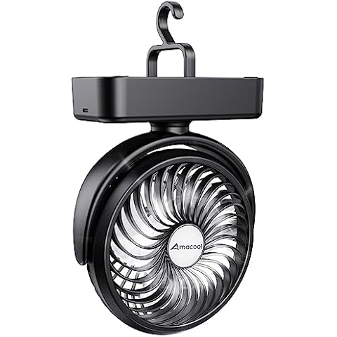 Portable Camping Fan with LED Lantern- 40H Work Time Rechargeable Battery Operated Fan with Hanging Hook for Tent Car RV Hurricane Emergency Outages Survival Kit Cover