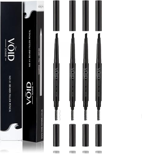 VOID Homme Beard Pencil Filler (Black Set of 4) Instant Beard Filler Pen for Thicker Beard Mens Beard Filling Pen Kit VOID Beard Filler Pen for Beard Thickener and Waterproof Beard Filler Kit