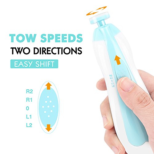 Zooawa Baby Nail File, Safe Electric Nail File Grooming Tools Nail Clippers Kit Trimmer Manicure Set for Newborn Toddler Toes Fingernails Care, with LED Light, AA Battery Operated, Light Blue