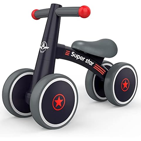 antiai Baby Balance Bike Toys for 1 Year Old boy,Toddler Bike Ride on Toys for 12-36 Month,1st Birthday Gift for Boy Girls,4 Wheels,Adjustable Seat,Black (Dark Black) Cover