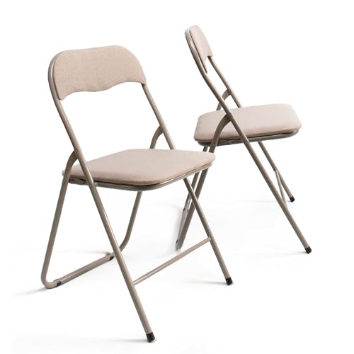 THE SECRET HOME─ Pack de 2, 4 y 6 Sillas Plegables Acolchadas de Metal y Poliéster─ Asiento Auxiliar para el Hogar─ 44x48x78 cm (2, Nude)