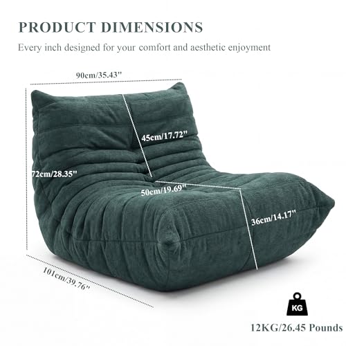 Image of Bean Bag Chair for Adults, Premium 450G Velvet Floor Lounge Chair with 30D High-Density High Resilience Foam Support, Comfortable Seating for Living Room, Bedroom & Reading Corner, Dark Green