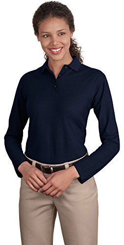 Port Authority Ladies Long Sleeve Silk Touch Polo, Navy, Large