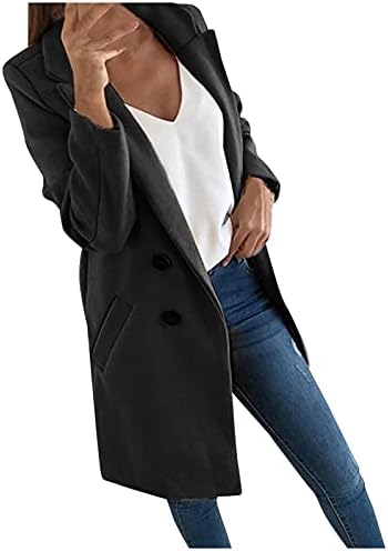 ZEFOTIM Trench Coats For Women,Trendy Oversized Lapel Double Breasted Pea Coat Winter Wool Blend Jacket Trench Coat Long Coat Womens Peacoat Jacket Black Blazer Women BKXL