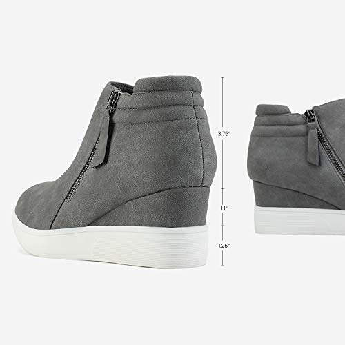 DREAM PAIRS Women's Wedge Heel Ankle Boots, Designed for Comfort, Zippers for Easy Wear, Reliable Grip, 2.35-Inch Elevation, Casual Style, Size 9.5,Grey,WEDGE-SNKR-2