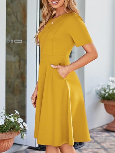 Image of YIOYOLA Fit and Flare Work Dresses for Women Business Casual Office Church Cocktail Party Aline Dress with Pockets