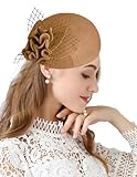 ORIDOOR British Style Pillbox Hat Women Church Wedding Winter Vintage Fascinator Beret 100% Wool Felt Hat with Veil 03a Khaki