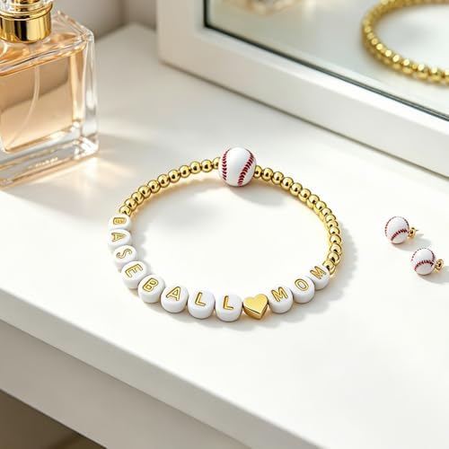 Baseball Softball Mom Bracelet, 14k Gold Plated Beaded Mom Bracelet Jewelry image 5