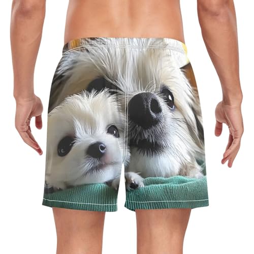 Mens Swim Trunks with Liner, Cute Dog Scarf Cool Quick Dry Beach Swim Shorts, Swimwear Bathing Suits S2