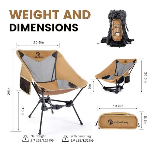 Silla de Camping MellowCamp Mountainscape Ultraligera Plegable, Compacta y Portátil para Senderismo, Camping y Playa (Caqui) miniatura 3
