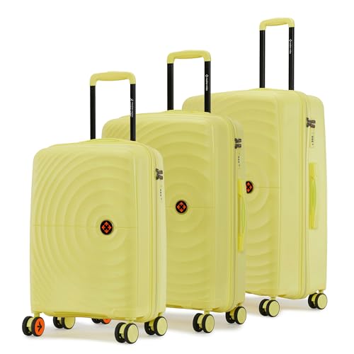 Image of Nasher Miles Polypropylene Spinner Seattle Hard-Sided Luggage Set of 3 | 55cm, 65cm & 75cm | 8 Wheels Small, Medium & Large Trolley Bag for Travel | Suitcase (Yellow)