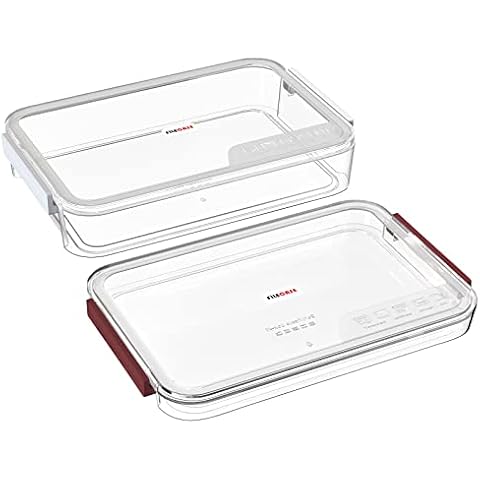 Oterri 2 PCS Clear Paper Storage Box, Plastic File Storage Boxes with Lids Stackable, Clear Paper Organizer, Plastic File Box for A4 File Paper, Scrapbook, Document, Photo.(Red+White) Cover