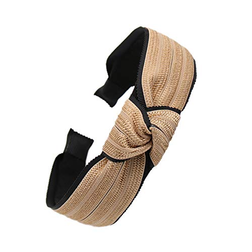 Straw Headbands for Womens Fashion Hair Accessories Twist Knot Wide Hand Knitted Statement Summer Retro Grace Elegant Wide Hairbands