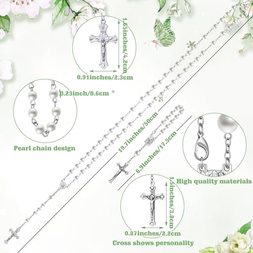 Funtery 6 Pcs Girls First Communion Veils Catholic Set 1st Communion Wreath Veil Headpiece Sock Necklace Bracelet Kid Wedding2