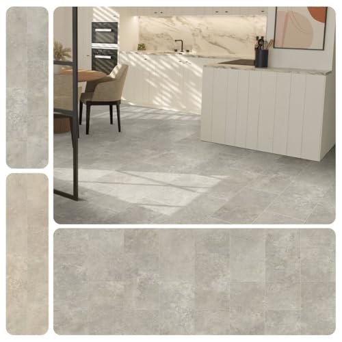 PVC Vinyl Bodenbelag Vinylboden Meterware, 4m 5m breit, Variante Fliesenoptik hell grau beige, 300x400cm