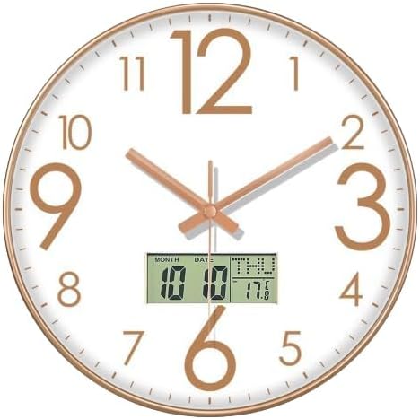 12-inch Digital Wall Clock with Day Week Temperature, Silent Quartz Movement Retro Design Ideal for Home, Office, Bedroom and Living Room Décor (Indian Digital)