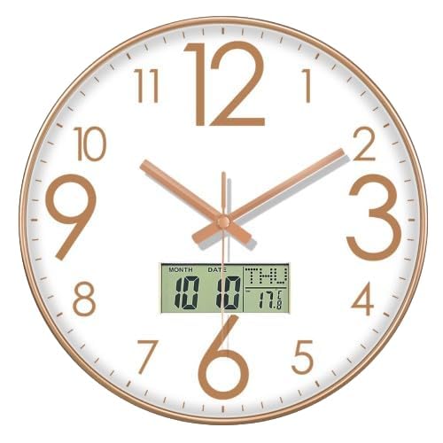 12-inch Digital Wall Clock with Day Week Temperature, Silent Quartz Movement Retro Design Ideal for Home, Office, Bedroom and Living Room Décor (Indian Digital)