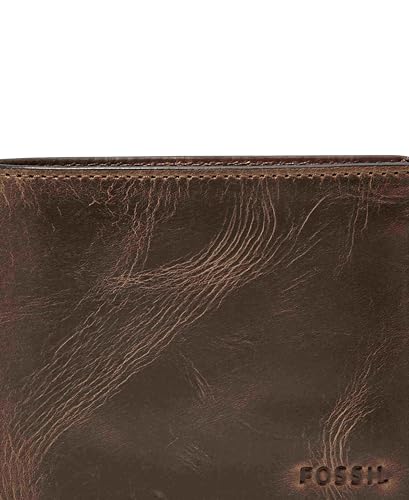Image of Fossil Men's Wallet, Derrick Leather RFID-Blocking Wallet Bifold Passcase with Removable Card Case, Dark Brown