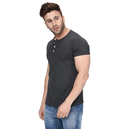 Image of London Hills Henley Neck T Shirt for Men | Tshirt for Man | T Shirt for Men | Mens Casual T Shirts | Cotton Blend Solid Half Sleeve Button Neck Slim Fit Casual Tee