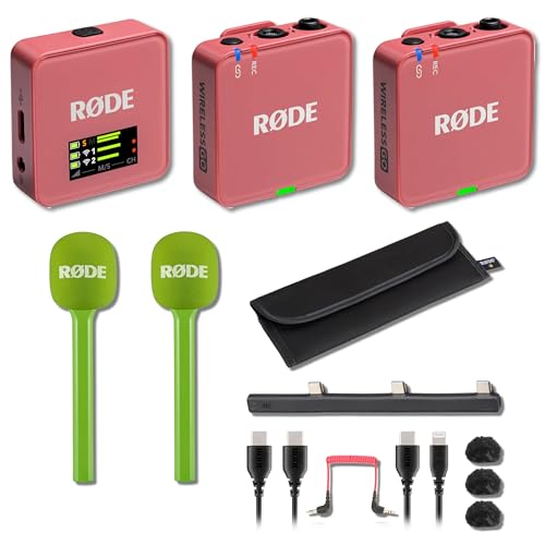 Rode Wireless GO (Gen 3) Sistema Compacto de Micrófono Inalámbrico (Rose) con 2 Adaptadores de Entrevista Handheld Green miniatura 1