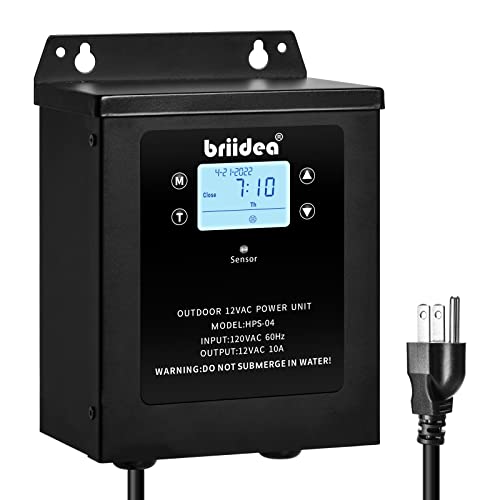 Low Voltage Transformer, Briidea 120W 120V AC to 12V AC Landscape Lighting Transformer with Built in Astronomical Timer and Dusk-to-Dawn Timer, Ideal for Spotlight Pathway Light Low Voltage Transformer, Briidea 120W 120V AC to 12V AC Landscape Lighting Transformer with Built in Astronomical Timer and Dusk-to-Dawn Timer, Ideal for Spotlight Pathway Light