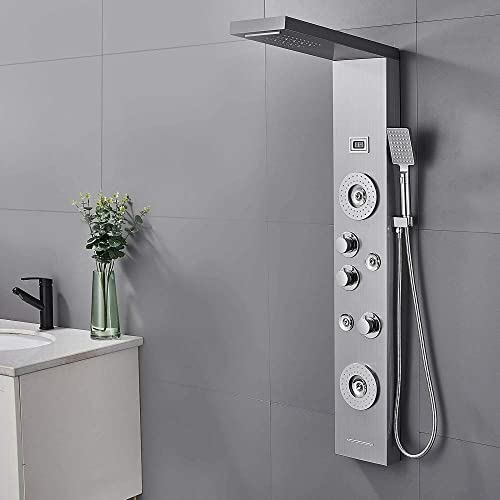 Sistema de torre de panel de ducha con luz LED, lluvia, cascada, chorro para bañera miniatura 1