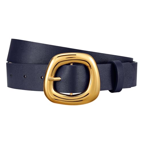 XZQTIVE Casual Leather Belts for Women Stylish Design with Gold Buckle Elegant Ladies Belts for Jeans Dresses Pants Width 1.1(Navy Blue Fit Waist Size 35-40)
