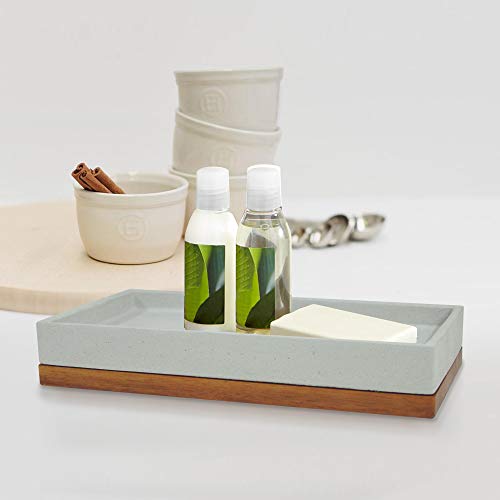 Nu Steel Concrete, Made Of Cement Storage Organizer Tray For Bathroom Vanity Countertops, Closets - Holder For Watches, Earrings, Makeup Brushes, Reading Glass, Perfume, Guest Hand Towel - Stone/Brown #TOP3