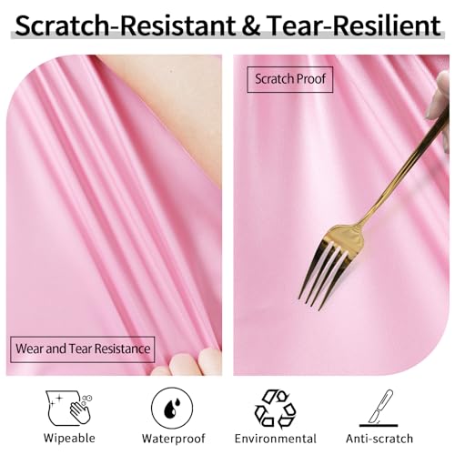 Fitted Pink Round Tablecloth for 36-44" Tables Waterproof Vinyl Mantel Redondo Para Mesa De 6 Sillas Accesorios Para Cocina Home Camping Sets Girls Birthday Party Desk Unique Decorations