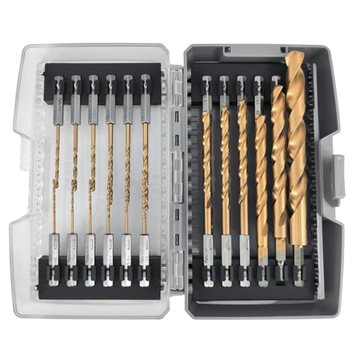 Pro Edge 24 Pcs Hex Shank Drill Bit Set for Impact Driver, Anti-Walking 135-Degree Tip, HSS Twist Titanium Drill Bits for Metal, Steel, Wood Plastic, with Storage Case (1/16