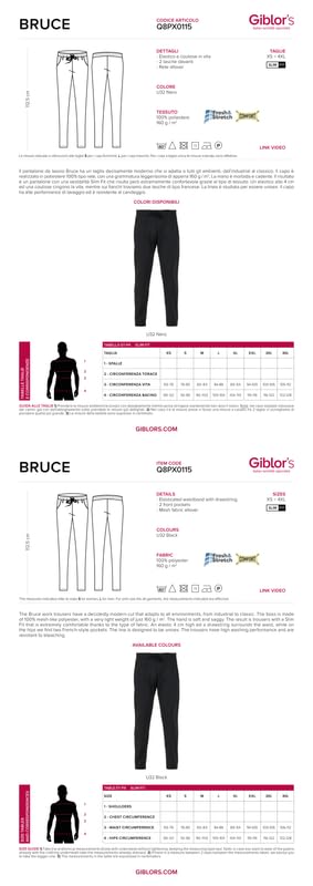 Giblor's Pantalone BRUCE da Lavoro Cuoco Cucina Sala in Poliestere Unisex NERO
