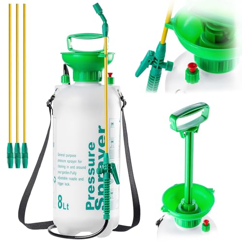 KADAX Spruzzatore a pressione da 8 litri, spruzzatore a pressione con lancia da 160 cm, spruzzatore da giardino, spruzzatore per piante da giardino e serra, spruzzatore a pompa, flacone spray