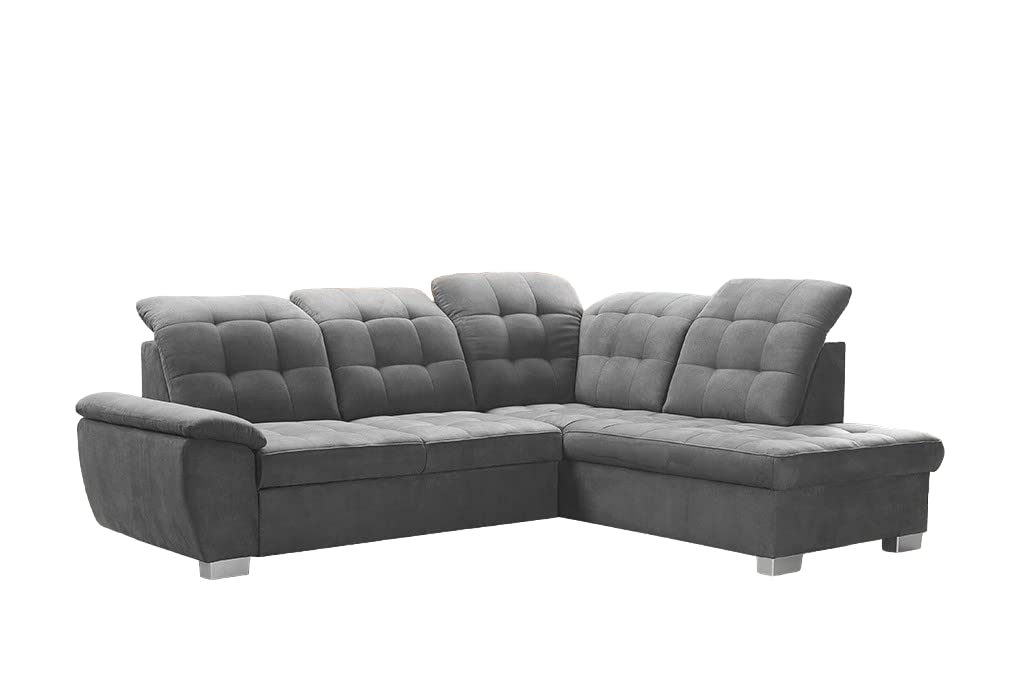 Sofa narożna Lotta 258 x 212 x 108 cm – nowoczesna sofa, wygodna z bardzo elastyczną pianką, ze skrzynią na pościel, z funkcją spania, przyjemny w dotyku materiał welurowy (prawa strona