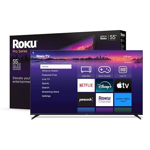 Roku Smart TV – 55-Inch Pro Series 4K QLED RokuTV with Backlit Roku Voice Remote Pro, Dolby Vision IQ, 120Hz Refresh Rate – Live Local News, Sports, Gaming