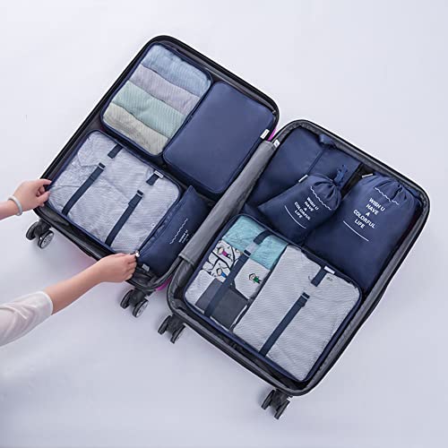 Afrsmw Organizador de equipaje de 8 piezas, organizador de maletas, cubo de embalaje, bolsa de almacenamiento multifuncional para maletas, viajes, almacenamiento doméstico, azul marino Cover