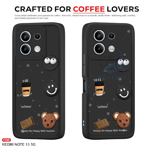 Image of AESTMO Back Case Cover for Redmi Note 13 5G Cover | Cute Fun Cartoon 3D Ball | Coffee Silicone Case | Full Body Protection | Camera Protection Back Cover for Redmi Note 13 5G (Black)
