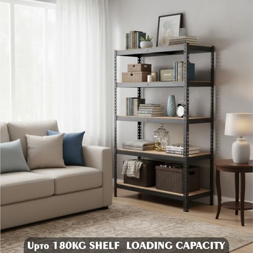 Image of HOMIFLY 5-Tier Extra Large Metal Shelf Rack /72x36x12 InchAdjustable Boltless Shelving Unit /Heavy Duty Display Rack Organizer for Garage /Kitchen /Warehouse /Tool-Free Assembly and Rust-Resistant