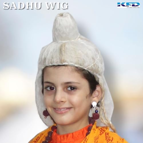Image of Kaku Fancy Dresses White Jata Wig, Mythological Characters Hair Wig for Narad Muni Rishi Muni Sadhu, Small Size, Stage Drama Costume