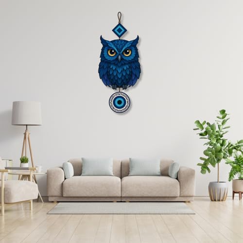 Image of GiftOday Owl Shape Wooden Wall Hanging For Home & Kitchen Decor | Evil Eye Decoration Livingroom, Bedroom | Modern Artwork | Designer Mdf Item | Wall Hanging Ornament Door Decorative (18 x 30 CM)