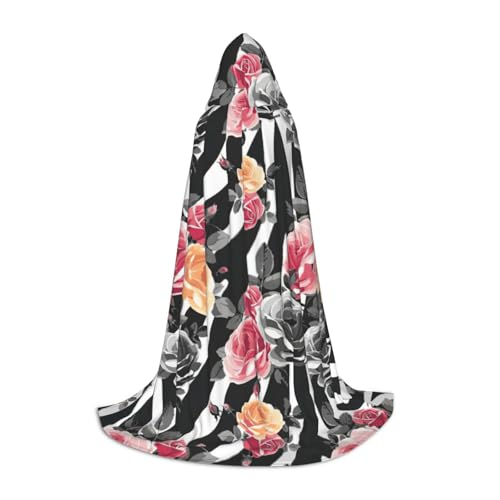 Cape à capuche longue pour ado avec motifs floral et zèbre