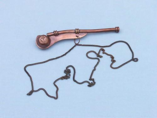 Image of Hampton Nautical K-236-AC Antique Copper Boatswain (Bosun) Whistle 5 Inch with Rosewood Box- Nautical Whistle- Antique Copper Boatswain