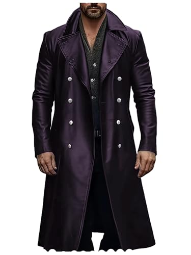 Ceehuteey Mens Leather Jacket Vintage Long Steampunk Overcoat Faux Leather Jacket Trench Coat