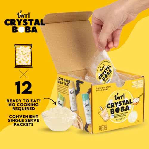 Twrl Crystal Pearls - Jelly Bubbles, Convenient Alternative to Taiwanese Tapioca Pearls, Cafe-Style Tapioca Milk Tea & Coffee Topping, Ready to Eat, Gluten-Free, Plant-Based - Pack of 12 Single Servings