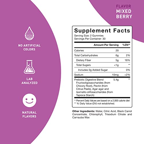 Purefinity Fiber Gummies Supplement For Adults & Kids – Sugar Free Dietary Fos Prebiotic Chicory Root Inulin Fiber Gummy For Digestive Health, Gut Health & Constipation Relief - 60 Vegan Gummies #TOP6