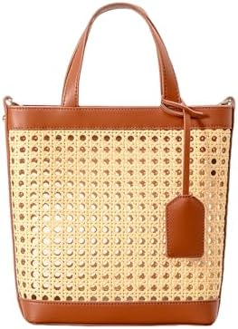 Woven Straw Beach Bag for Women, Summer Bucket Bag Top-handle Tot...