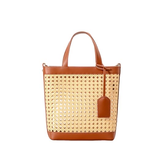 Woven Straw Beach Bag for Women, Summer Bucket Bag Top-handle Tot...