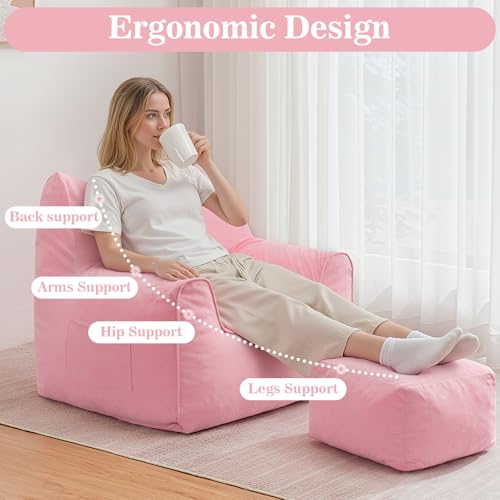 HOMMPA Bean Bag Chairs with Square Stuffed Pouf Ottoman Cat Shaped Comfy Bean Bag Sofa for Adults Large Reading Couch for Living Room Bedroom Dorm,Pink - image 2
