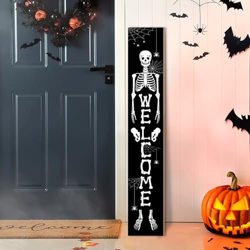 Halloween Porch Sign welcome Sign For Front Porch Skull Wooden Hanging or Standing Welcome Sign Yard Standing Decorative Signs Plaques for Front Door Farmhouse Indoor/Outdoor Wall Dcor47.2